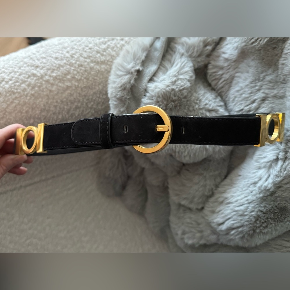 29” Salvatore Ferragamo Black Velvet and Gold Belt
